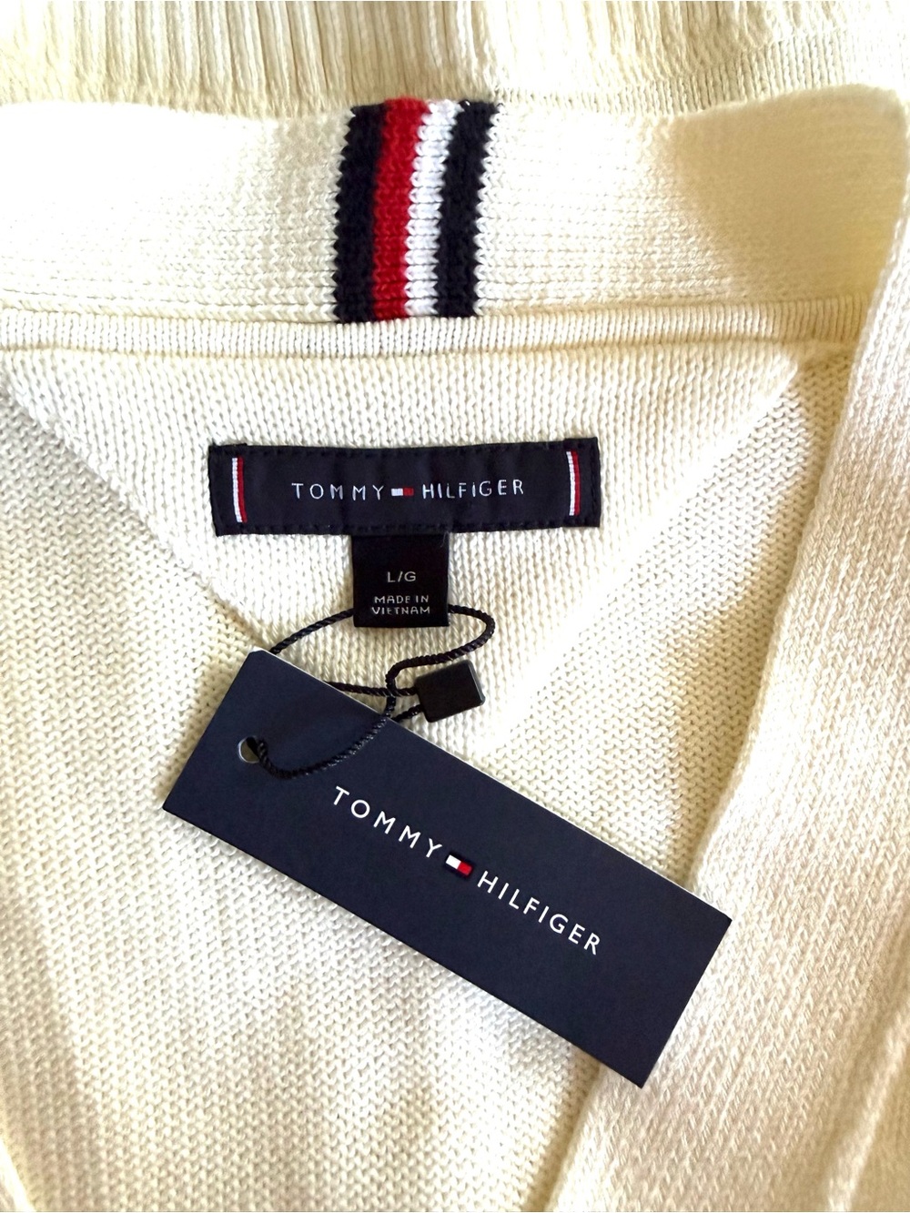 Tommy Hilfiger Cardigan Sweater Large Cream White V-Neck NWT Preppy Grandpacore - Picture 6 of 13